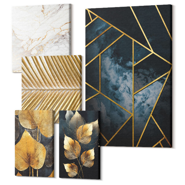 Tablou din 5 piese Decoratiuni elegante cu motive de frunze si modele geometrice