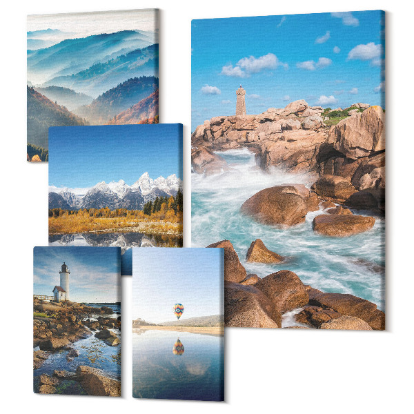 Tablouri canvas set 5 piese Peisaje naturale de munți, mare și faruri