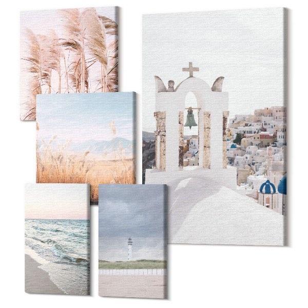Tablou din 5 piese Peisaje elegante de pe litoral, cu arhitectură și natură