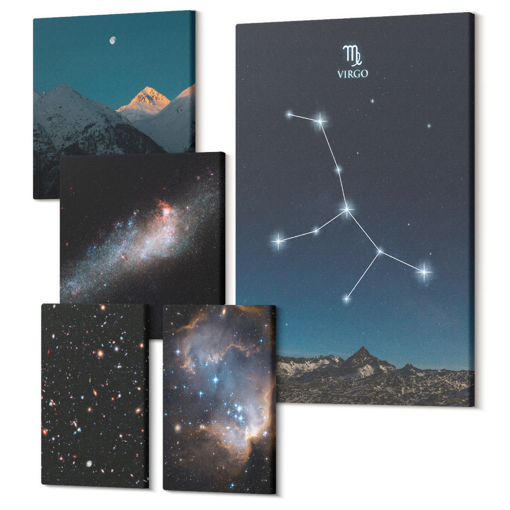 Set tablouri 5 piese Peisaje de noapte cosmice cu stele și constelații