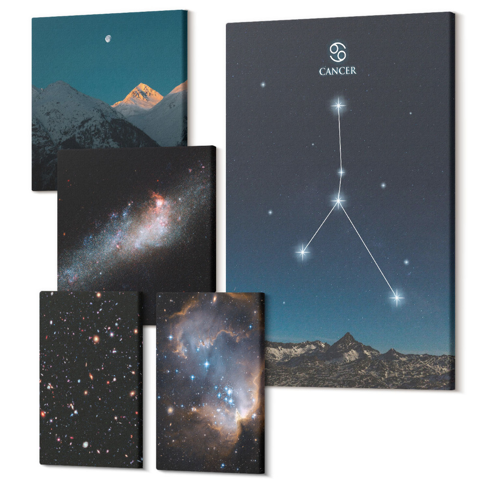 Set tablouri 5 piese Motive cosmice ale cerului nopții și ale constelațiilor de stele