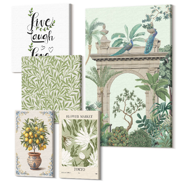 Set tablouri 5 piese Motive vegetale cu accente exotice în stil boho