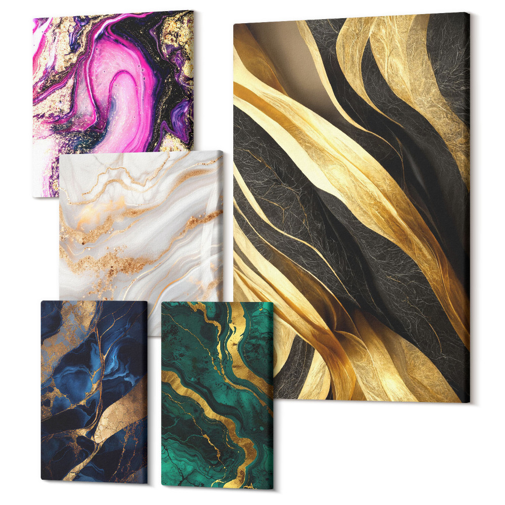 Set tablouri 5 piese Modele abstracte într-un stil modern cu accente metalice