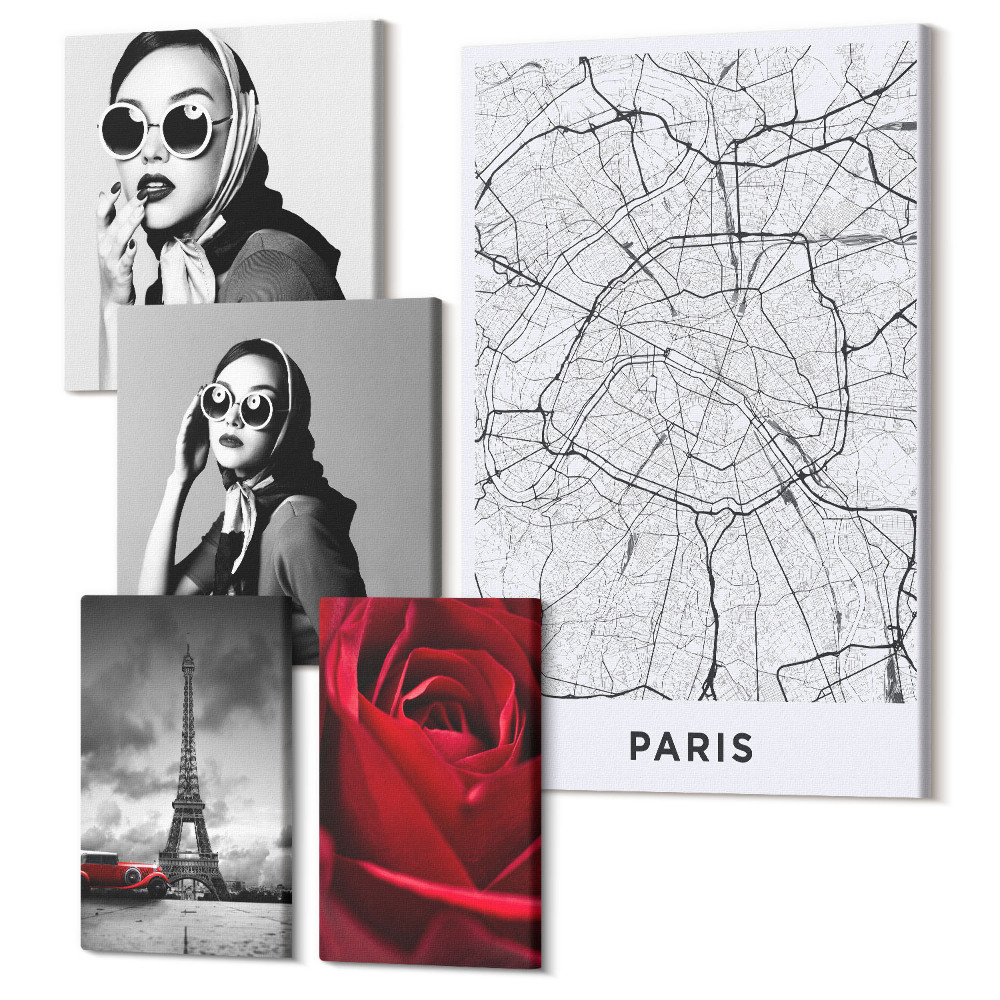 Tablouri canvas set 5 piese Accente elegante ale Parisului cu modă și romantism