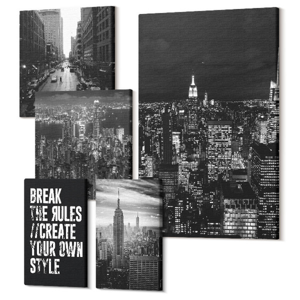 Set tablouri 5 piese Vederi din New York în alb și negru, cu sloganuri inspiratoare