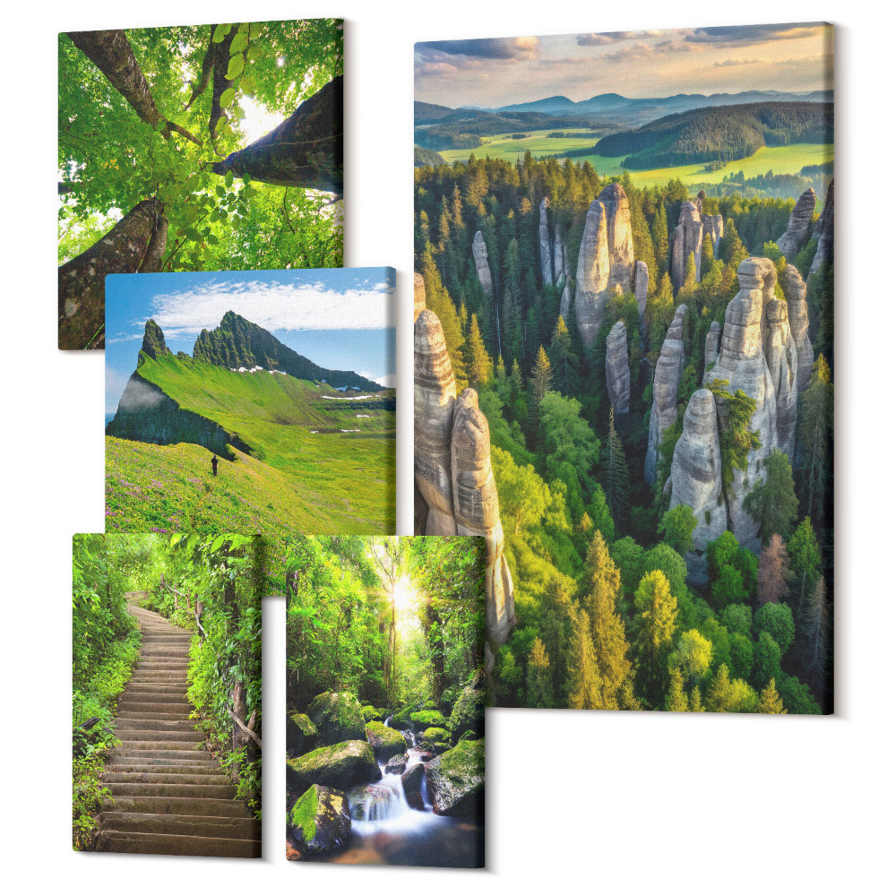 Set tablouri 5 piese Peisaje verzi cu natura si poteci pitoresti