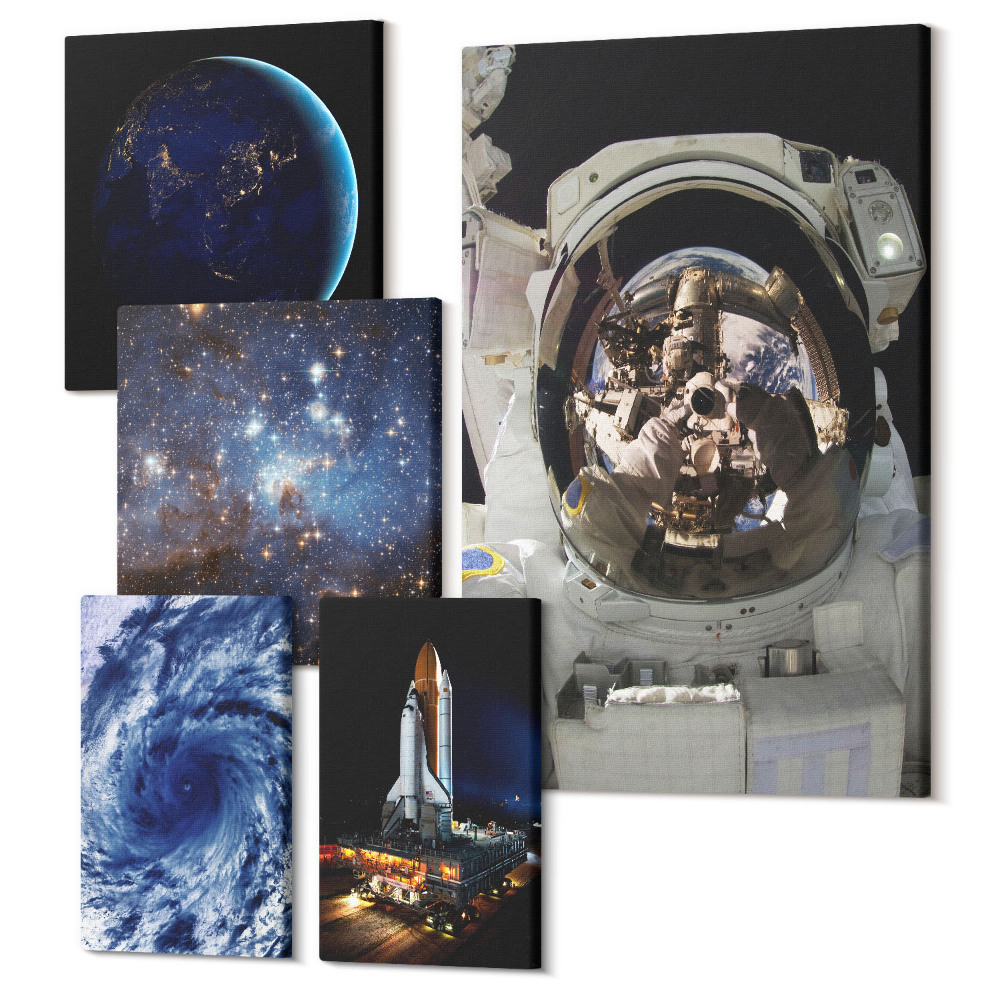 Set tablouri 5 piese Descoperiri spațiale: vederi ale universului și astronauților