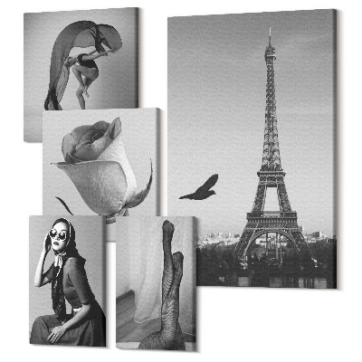 Tablou din 5 piese Fotografii elegante alb-negru din Paris și eleganța femeilor