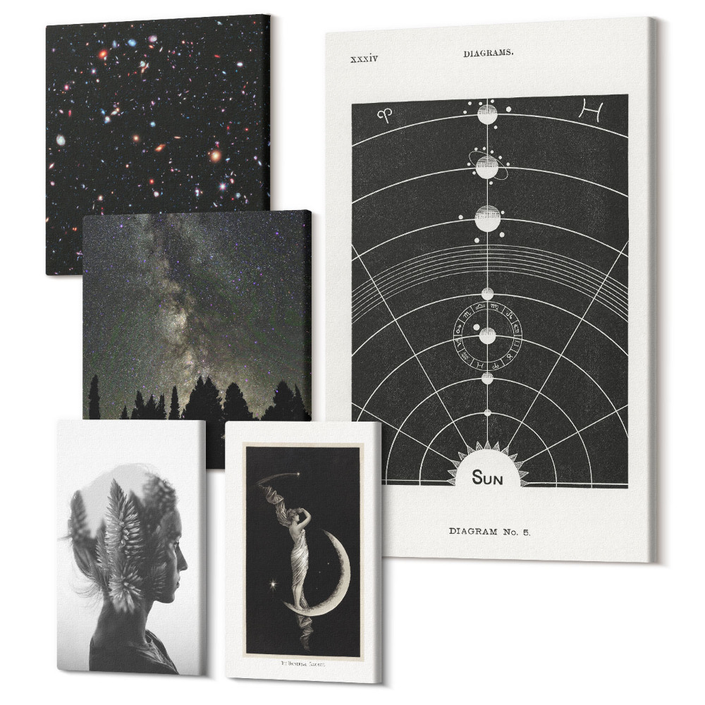 Set tablouri 5 piese Inspirațiile cosmice ale galaxiei și secretele universului