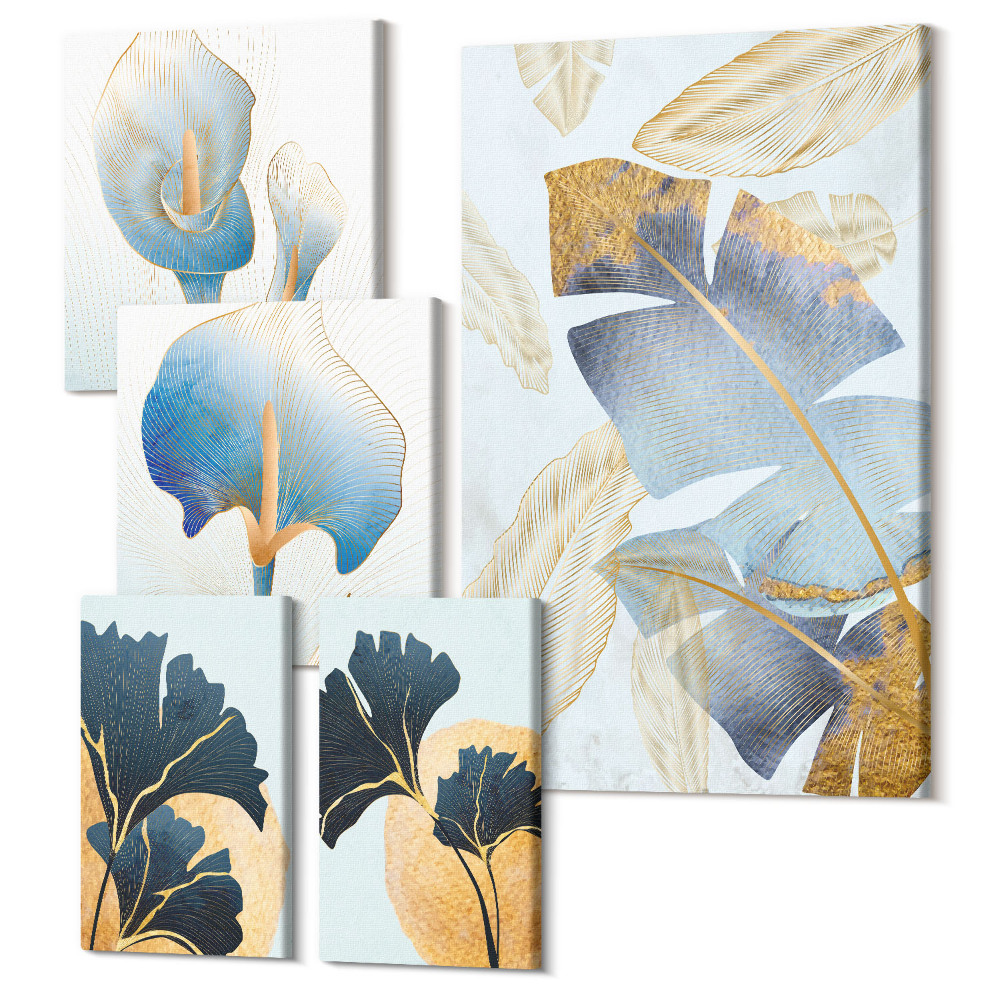 Tablouri canvas set 5 piese Motive vegetale într-un stil modern, cu accente delicate