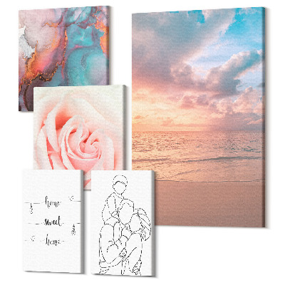 Set tablouri 5 piese Peisaje marine, motive romantice și linii delicate