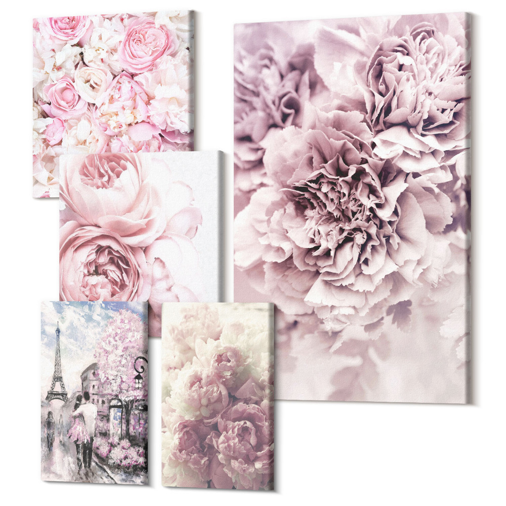 Tablouri canvas set 5 piese Aranjamente florale într-un stil romantic vintage