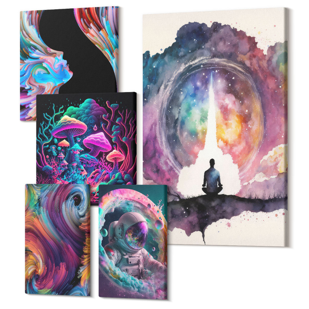 Tablou din 5 piese Inspirații cosmice în estetica colorată a suprarealismului