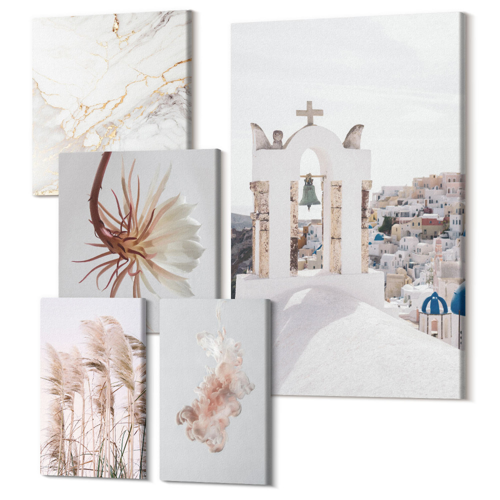Set tablouri 5 piese Vederi elegante ale arhitecturii și naturii în pasteluri
