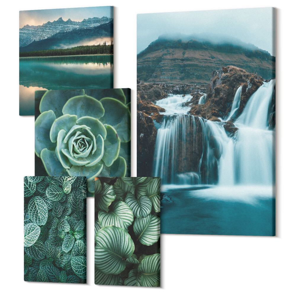 Set tablouri 5 piese Plante verzi și cascade în stil natural