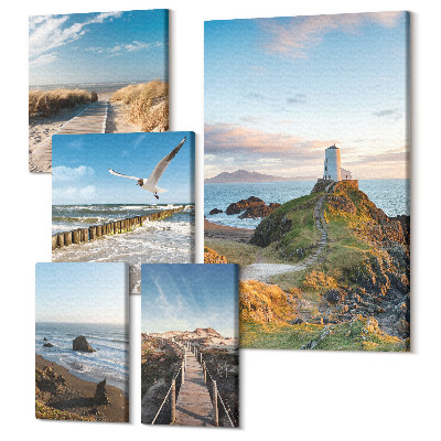 Tablou din 5 piese Vederi la malul mării cu faruri și plaje în fundal
