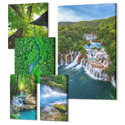 Set tablouri 5 piese Cascade naturale și peisaje naturale verzi