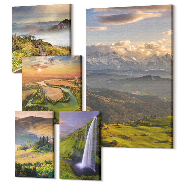 Set tablouri 5 piese Peisaje montane și cascade într-un cadru pitoresc