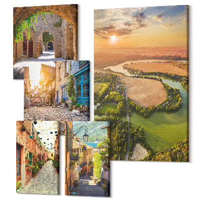 Tablouri canvas set 5 piese Peisaje fermecătoare de străzi pitorești și natură