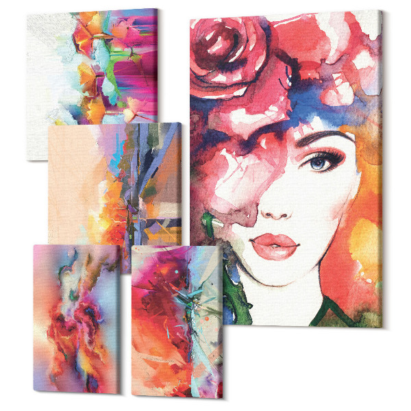 Set tablouri 5 piese Portrete colorate și compoziții artistice abstracte
