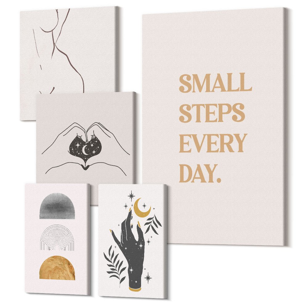 Set tablouri 5 piese Motivație și gândire pozitivă într-un stil minimalist