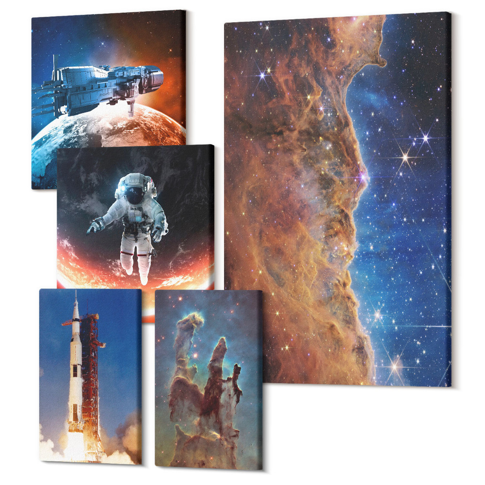 Tablou din 5 piese Explorarea călătoriilor în spațiu a universului și a galaxiilor