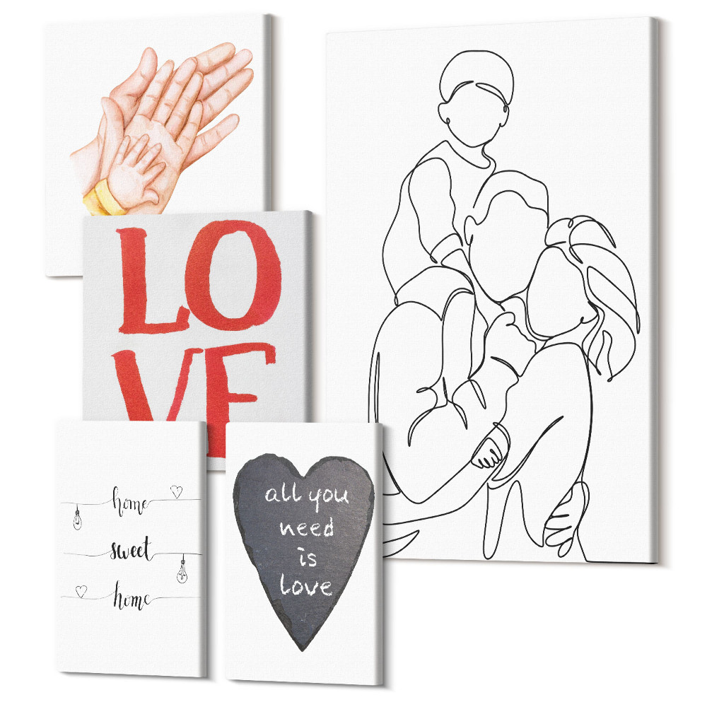 Set tablouri 5 piese Familie, dragoste, căldură, casă, momente de fericire