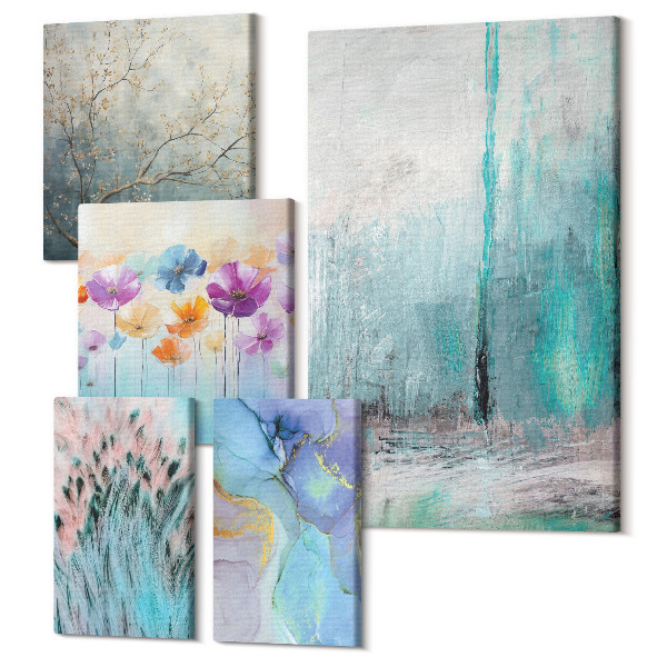 Tablou din 5 piese Peisaje abstracte cu flori și motive delicate