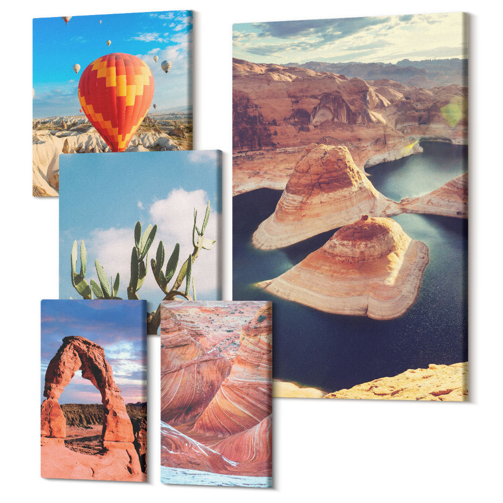 Tablouri canvas set 5 piese Peisaje naturale cu munți și formațiuni de apă