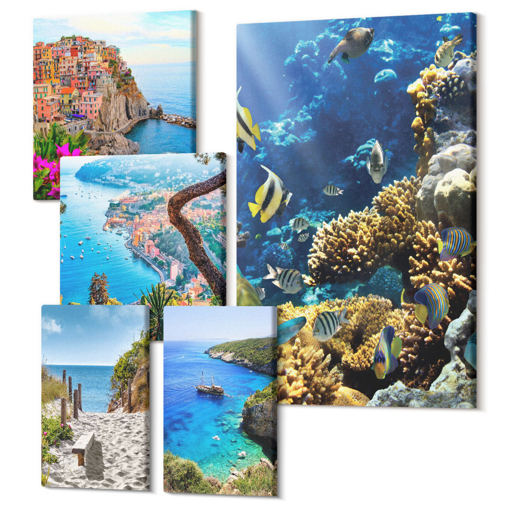 Tablou din 5 piese Peisaje de litoral cu pești colorați și plaje