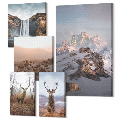 Tablou din 5 piese Peisaje montane cu faună sălbatică și animale