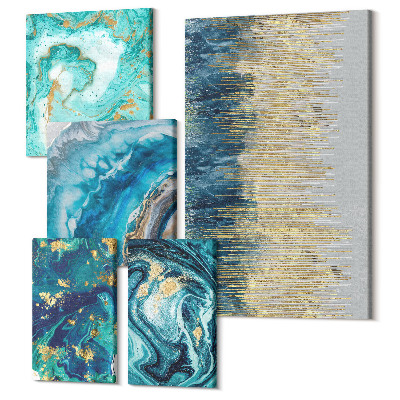 Set tablouri 5 piese Compoziții abstracte în nuanțe de albastru și verde