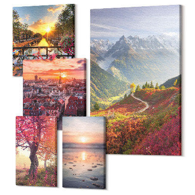 Set tablouri 5 piese Peisaje montane și priveliști ale naturii urbane