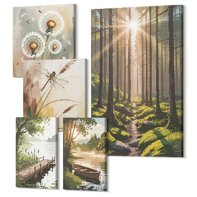 Set tablouri 5 piese Peisaje de pădure cu natură și liniște în fundal