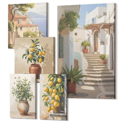 Tablouri canvas set 5 piese Interior elegant, cu plante și străzi pitorești
