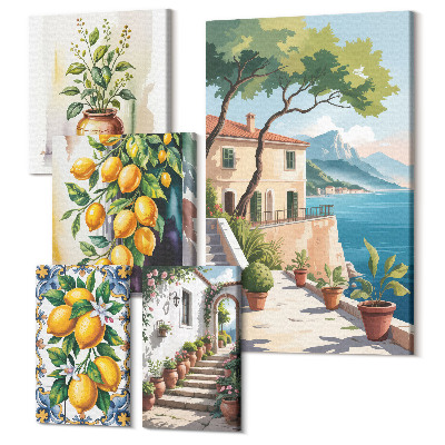 Tablouri canvas set 5 piese Peisaje mediteraneene cu citrice și vegetație