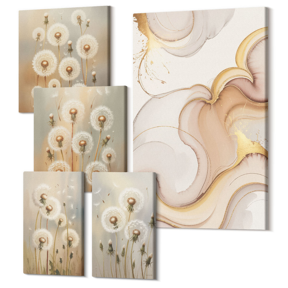 Tablou din 5 piese Motive florale în nuanțe delicate ale naturii