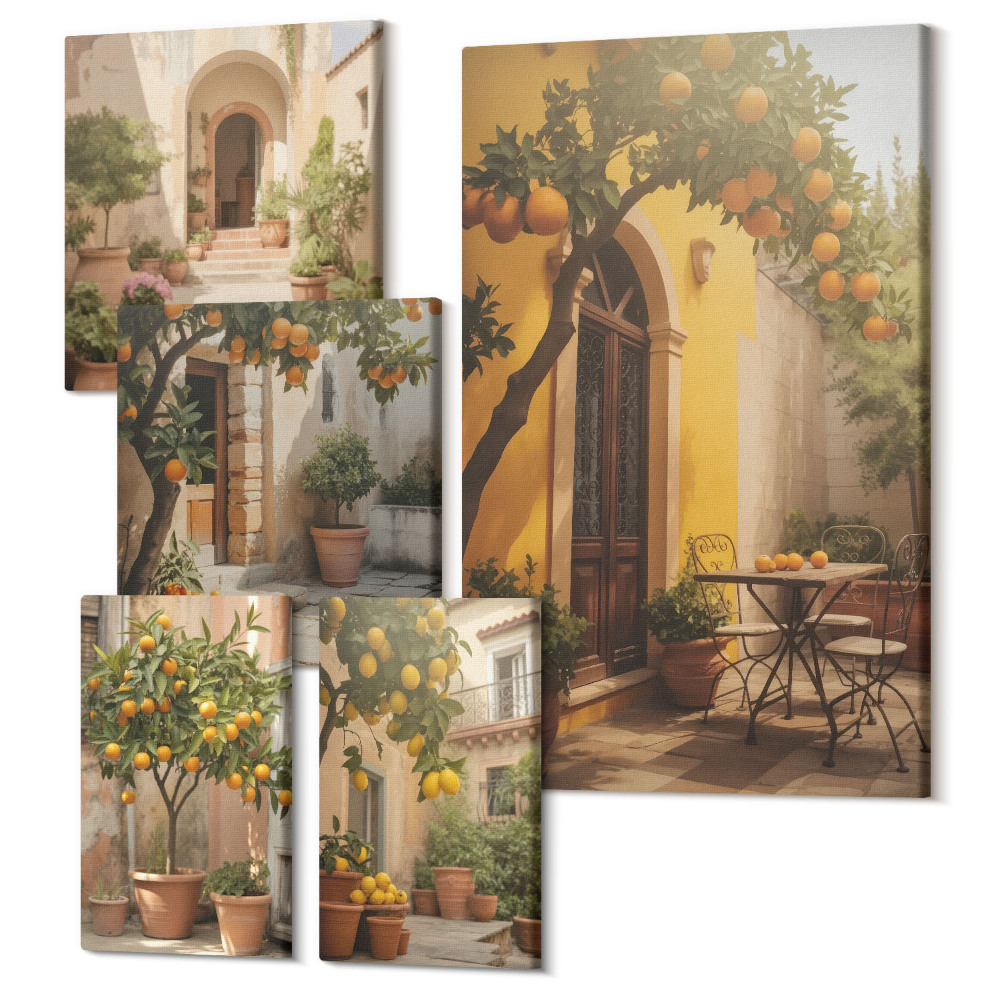 Tablou din 5 piese Străzi fermecătoare printre portocali