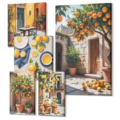 Tablouri canvas set 5 piese Citrice în grădini însorite și pe terase