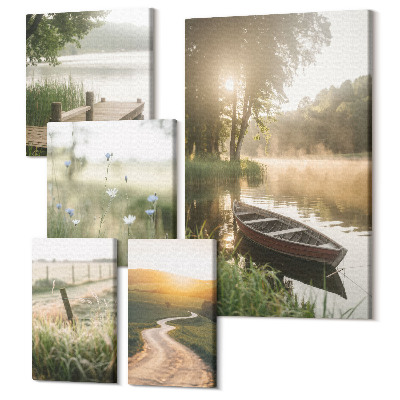 Set tablouri 5 piese Peisaje naturale liniștite cu apă și verdeață