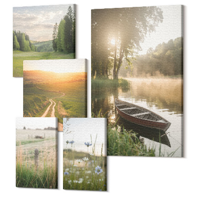 Tablouri canvas set 5 piese Peisaje naturale liniștite cu apă și verdeață