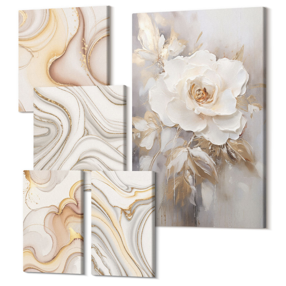 Tablou din 5 piese Motive florale și modele abstracte într-un stil elegant