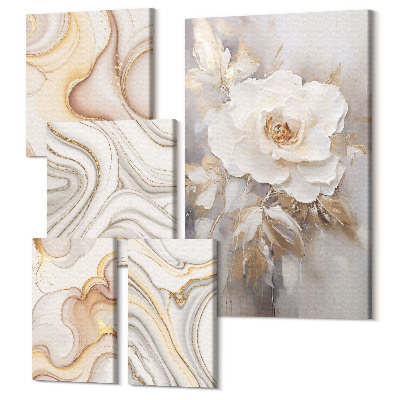 Tablou din 5 piese Motive florale și modele abstracte într-un stil elegant