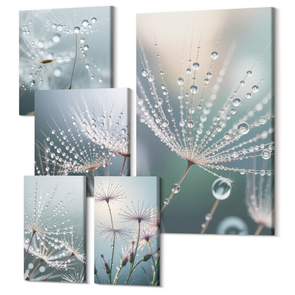 Set tablouri 5 piese Picături de rouă pe plante delicate într-un stil minimalist