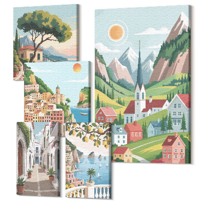 Set tablouri 5 piese Peisaje de munte fermecătoare și orașe de pe litoral