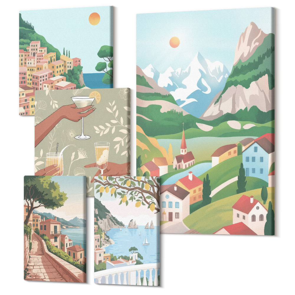 Tablouri canvas set 5 piese Peisaje fermecătoare și momente de relaxare în aer liber