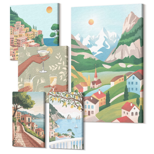 Tablouri canvas set 5 piese Peisaje fermecătoare și momente de relaxare în aer liber