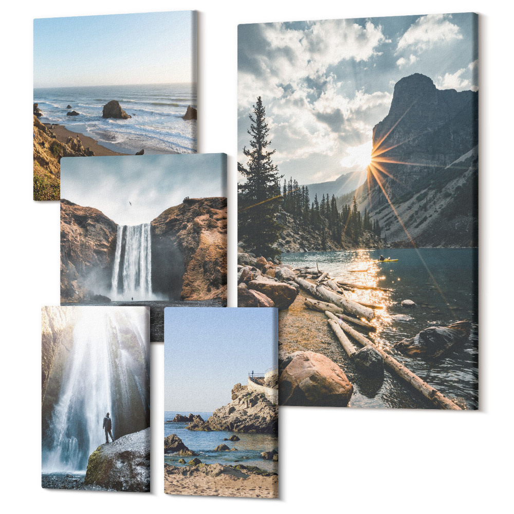 Set tablouri 5 piese Peisaje naturale cu cascade și plaje pitorești