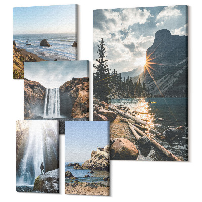 Set tablouri 5 piese Peisaje naturale cu cascade și plaje pitorești