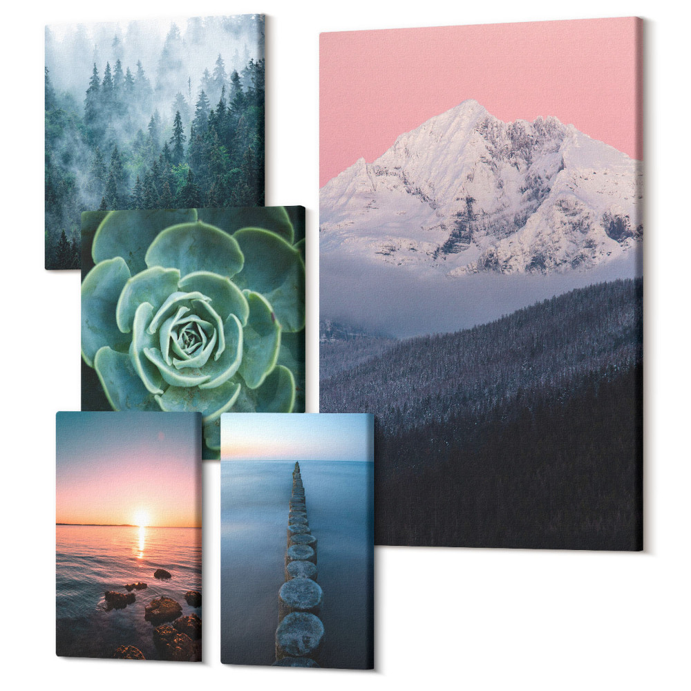 Tablouri canvas set 5 piese Peisaje naturale munti mare plante stil boho